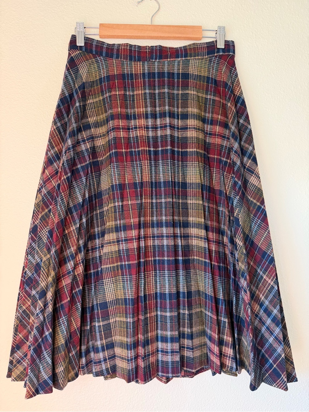 Vintage Plaid Wool Midi Skirt, Size Large